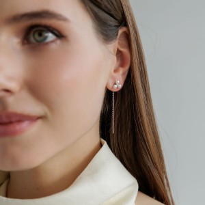 Cercei lungi din argint cu lănțișor perle naturale albe și cristal DiAmanti SK25491E_W-G (Argint 925‰ 0,8 g.)